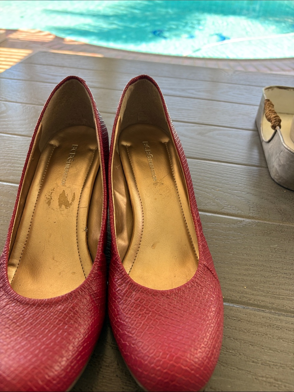 BCBGeneration Red Textured Wedge Pumps